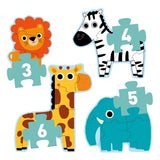 4 Einzelpuzzle von Djeco Puzzle "Im Dschungel" mit 3, 4, 5 und 6 Teilen