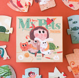 Puzzle "I love my pets" von Londji vor rotem Hintergrund