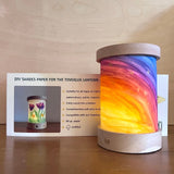 Toverlux DIY Lampenschirm-Papier mit selbst gestaltetem Regenbogenmotiv in der beleuchteten Laterne