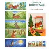 Toverlux Lampenschirme Waldtiere – 5er-Set von Eentje van Margo mit Eichhörnchen, Reh, Hase, Fuchs und Eule