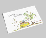 Geburtstagskarte gelber Geburtstagsbulli mit Inschrift happy birthdac von Annelis Art