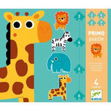 Verpackung von Djeco Puzzle "Im Dschungel" mit 4 Einzelpuzzlen