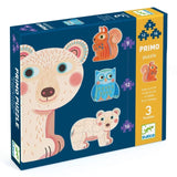 Verpackung von Silhouetten-Puzzle "Im Wald" von Djeco mit 9, 12 und 16 Teilen