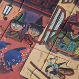 Detail des Londji Puzzle Magic World mit Zauberschülern und magischen Figuren