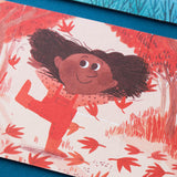 Londji Puzzle My Colours – Detail des roten Wendepuzzles mit herbstlicher Illustration