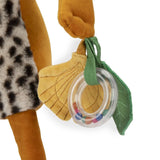 Detailansicht von Aktivitätenspielzeug Leopard Taigo von Moulin Roty mit kleiner Ringrassel