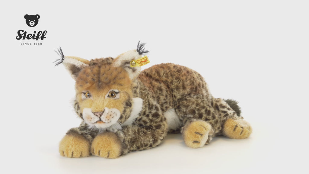 Mizzy Luchs von Steiff_35cm liegend_beige_braun getigert_Video